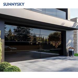 <span class=keywords><strong>Porte</strong></span> de <span class=keywords><strong>garage</strong></span> <span class=keywords><strong>sectionnelle</strong></span> automatique résidentielle de haute qualité Sunnysky 9x8 en verre noir moderne pour maison en aluminium sans cadre - Product Image 1