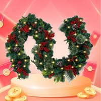 Décoration de Noël, guirlande de feuilles de pin fleuries, 2,7 mètres, fleurs en plastique denses