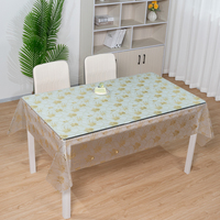 Nappe rectangulaire transparente en PVC RNPT, motif petites fleurs dorées, pour réceptions de mariage et tables de banquet