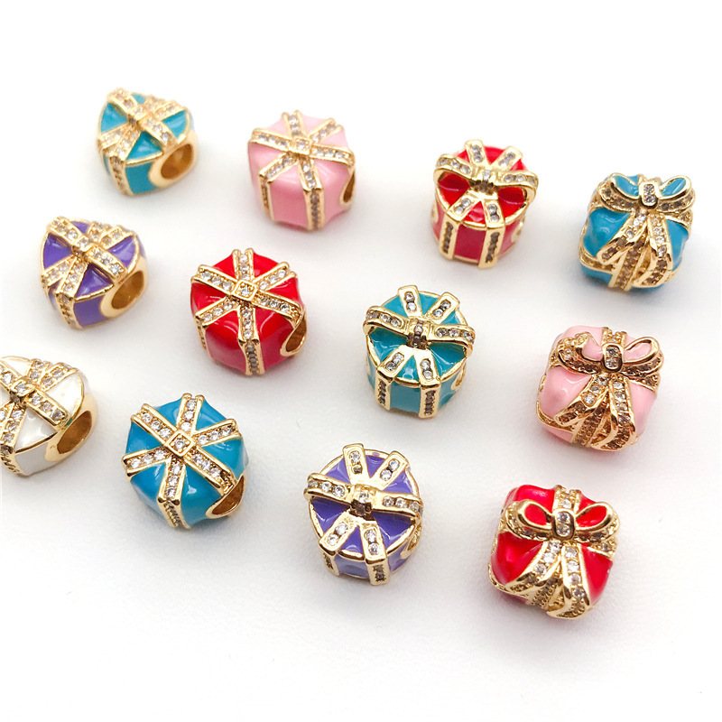 Love Heart Gift Zircon Loose Charm Beads with Enamel Fit 14K Pand Designer Making Jewelry for DIY Accessories Bracelet Necklace
