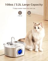 Fontaine à eau automatique pour animaux de compagnie en acier inoxydable de 108 oz/3,2 L avec fenêtre de niveau d'eau anti-fuite pour chats et chiens