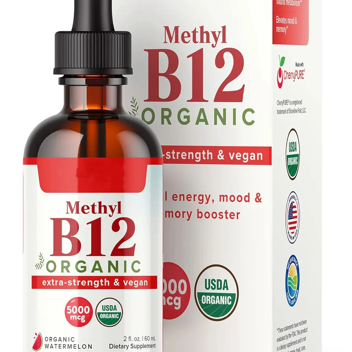 Vitamina B12 Orgânica Natural Gotas 5000 mcg B-12 Vitamina Líquida Suporta Cognição Cérebro Sistema Nervoso Vitamina B12 Líquida Gotas