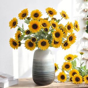 Grande fleur de tournesol artificielle à 3 têtes pour décoration intérieure - Product Image 1