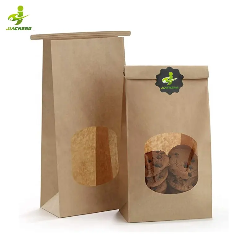 Lấy đi bao bì thực phẩm Nâu vuông dưới Bánh Mì Bánh mì Cookie Biscuit tin Tie kraft giấy điều trị túi với cửa sổ