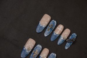 Lujo hecho a mano medio LongSquare almendra diseño Gel prensa <span class=keywords><strong>uñas</strong></span> 3D manicura artificial dedos - Product Image 3