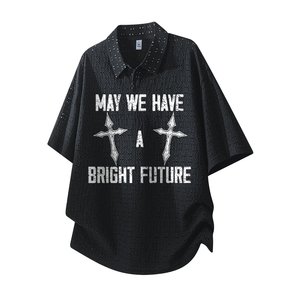 T-shirt da uomo ODM in maglia testurizzata perforata 220GSM, con risvolto, vestibilità morbida, manica corta, tinta unita, stile streetwear, morbida, per fornitura all'ingrosso - Product Image 2