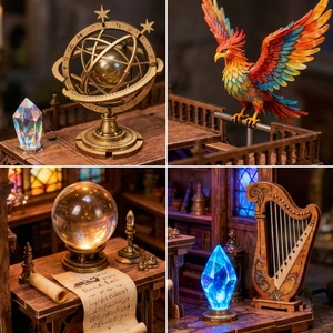 Diorama Studio del Mago Incantato Hamaileon - Puzzle 3D in Legno con Illuminazione LED Stile Cottage Gotico - Product Image 3