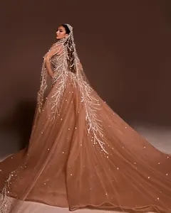 定制奢华舞会礼服意大利面条带幻觉无背美人鱼可拆卸火车法庭礼服前庭 - Product Image 2