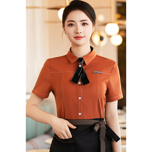 Mới Đến Nhà Hàng Phụ Nữ Của Đồng Phục Khách Sạn Ngắn Tay Áo Sơ Mi Thiết Kế Thanh Lịch Waif Nhân Viên Quần Áo Lao động - Product Image 4