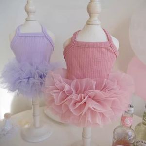 Robe <span class=keywords><strong>de</strong></span> princesse moderne en polaire douce à rayures d'été avec jupe en tulle moelleuse pour chats et petits chiens - Product Image 6