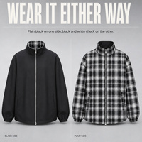 Veste réversible personnalisée pour homme, à carreaux noirs, col montant, fermeture éclair intégrale, poches à passepoil métallique, poignets élastiques