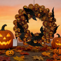Guirlande de chauves-souris orange style disco, créative, avec surface miroir en verre rond, best-seller transfrontalier, pour décorations de fêtes d'Halloween