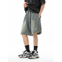 Shorts en jean mi-taille Penpace en nylon/coton pour homme, coupe ample, avec cordon de serrage, délavé, style vintage, logo personnalisé