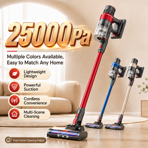 Aspiradora inalámbrica OEM ODM de 25000Pa con diseño de batería extraíble sin escobillas y luces LED para limpieza de pisos y alfombras del hogar. - Product Image 1