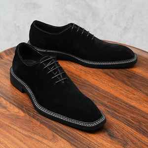 Chaussures d'affaires pour hommes en cuir de vachette lisse et daim, à lacets, pour l'automne, en cuir véritable, décontractées, grandes tailles, antidérapantes - Product Image 5
