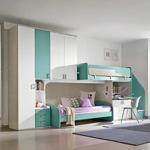 NOVA Have Stock Youth Twin Bed Solid Wood Children Bedroom Set Furniture Modern Saving Space Kids Bunk Bed With Cabinet