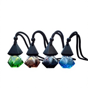 Luxury Diamond Shaped 8ml Hanging Empty Air Freshener Car Perfume <b>Diffuser</b> <b>Bottle</b> With Black Wooden Cap - Product Image 1