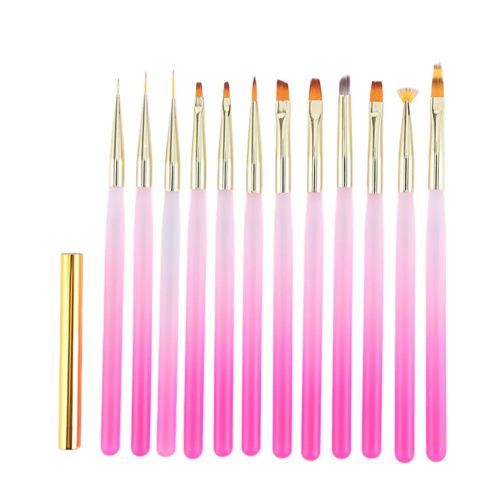 2024 Pink Clear Gradient Acrylic Nail Art Brush Set Nylon Art Brush Set Printing Liner Acrylic Brush Nail Manicure Custom