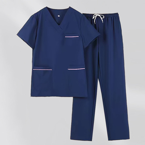 Ensembles d'uniformes médicaux S-4XL : Haut élégant à col en V et manches courtes, pantalon droit, extensible dans les 4 sens, bon tombé, tenue de travail pour hôpitaux et infirmières - Product Image 1