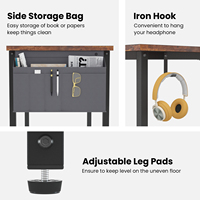 Bureau d'ordinateur portable pliable moderne et robuste en MDF et métal avec prises électriques, USB, sac de rangement, crochet, gain de place, simple