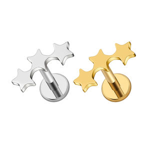 दाएं ग्रैंड एटम F136 टाइटेनियम 16g छोटे ट्रिपल स्टार हेलिक्स कार्टिलेज ट्रेमस ईयररिंग 3 स्टार क्लस्टर लिप स्टड फ्लैट भेदी गहने - Product Image 1