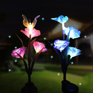 Lampes solaires de jardin, lot de 2, RGB, motif papillon et fleur, étanches, pour éclairage extérieur de jardin, allée et aménagement paysager - Product Image 4