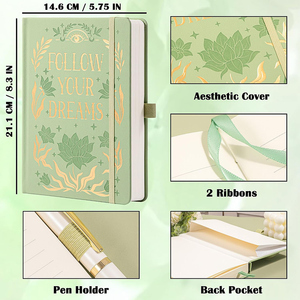 Cuaderno A5 con estampado en PU y lámina dorada, diario ecológico con páginas rayadas, cuaderno para oficina/escuela, agenda, planificador, para regalo. - Product Image 4