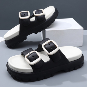 Sandales d'été pour hommes, noires, à semelle épaisse, antidérapantes, pour la plage, confortables, résistantes à l'usure, tongs pour adultes - Product Image 1