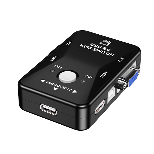 2 Port KVM Switch VGA USB Console 2 in 1 Out With Button Connects Printer Keyboard Mouse Display Device
