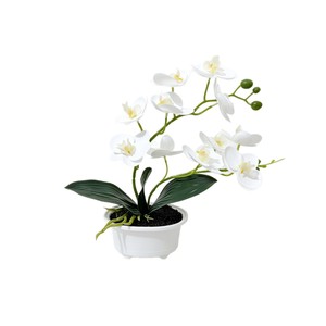 Plante artificielle Phalaenopsis Orchidée, 11 fleurs blanches avec des taches roses, en pot en caoutchouc souple, décoration de bureau, décoration de mariage, décoration de la maison - Product Image 5