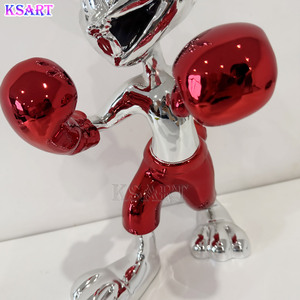 Scultura di Coniglio Pugile Dipinta a Mano e Galvanizzata, Animale Creativo in Stile Cartone Animato per Gallerie, Soggiorni e Decorazioni Domestiche, Artigianato in Resina - Product Image 6