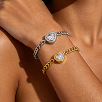 Roestvrij stalen armband goudkleurige kinketting hart kristal bezel armband voor vrouwen Valentijn cadeau mode-sieraden groothandel