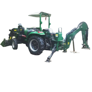 Tracteur agricole vert avec chargeur frontal et pelle arrière, transmission par engrenages 4x4, tracteur multifonctionnel à roues - Product Image 1
