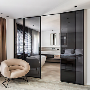 Estilo Loft Marco de acero deslizante silencioso <span class=keywords><strong>Puerta</strong></span> de vidrio negro Puertas de partición <span class=keywords><strong>Puerta</strong></span> de vidrio deslizante - Product Image 4