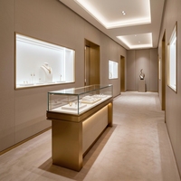 Comptoir de magasin de bijoux de luxe moderne, design en verre et bois, table de présentation de bijoux, vitrine à montres et bijoux