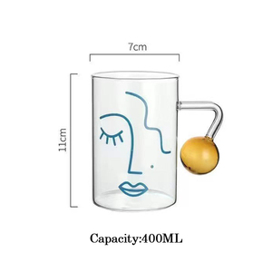 Personalization Sense Design Custom Logo Transparent Clear Ball Handle 270/400ml High Borosilicate Glass Cup for Drinks Europe