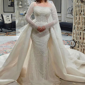 Chất lượng cao Bohemian Wedding Dress Đuôi Cá Thiết kế nặng làm việc ren-up trở lại draped Mô hình nhà nguyện đào tạo tuyệt đẹp đính cườm phong cách - Product Image 1