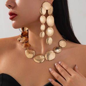 Jachon элегантное геометрическое овальное ожерелье золотого тона металлические серьги с бахромой модный длинный комплект украшений для офиса и вечеринки - Product Image 3