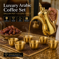 Ensemble de 7 pièces en acier inoxydable pour cafetière arabe Dallah avec 6 tasses, vente en gros, boîte cadeau d'usine pour café