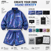 Fabricant de vêtements streetwear personnalisés, ensemble veste et short, coupe-vent holographique pour homme, survêtement OEM ODM, fournisseur de vêtements à marque privée