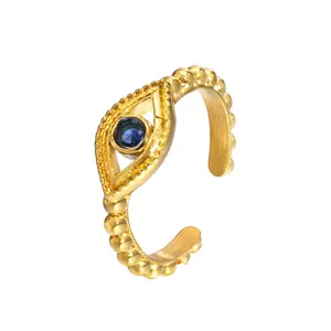 Nuevo diseño de joyería de moda 18K chapado en oro azul Zircon Evil Eye Rings Open Wrap Ring CZ Eternity Bands para mujeres