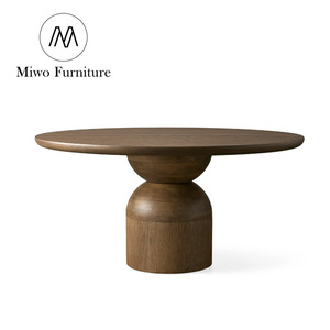 Juego de Mesa y Sillas Redondas de Madera de Nogal Profundo para Villa o Penthouse Contemporánea, Mesa de Comedor de Madera para <span class=keywords><strong>Restaurante</strong></span> de 6 a 8 Plazas - Product Image 1