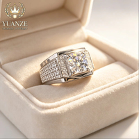 Bague pour homme en argent 925 personnalisée en gros, certifiée GRA, avec moissanite carrée, entièrement sertie de diamants, bijoux de luxe pour homme