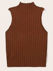 Tops en tricot uni pour femmes, sans manches, à fines rayures, slim, tendance - Product Image 4