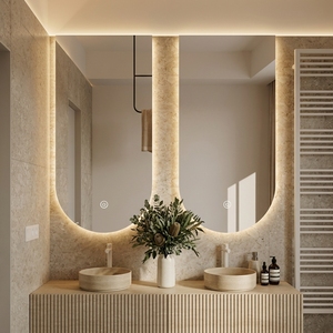 Miroir de salle de bain LED arqué de luxe certifié SAA RCM, miroir intelligent rétroéclairé avec affichage Bluetooth de la musique, de l'heure et de la température pour projets en Australie - Product Image 4