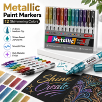 Marqueurs de peinture métalliques en gros, 12 couleurs, 2-3 mm, à base d'eau, acryliques, pour verre, bois, pierre, céramique, artisanat DIY