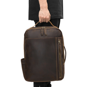 Dujiang Crazy Horse Leather <b>Backpack</b> 20-35L Large Capacity Travel Business <b>Backpack</b> Men's Solid Color <b>Brown</b> - Product Image 5