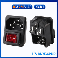 Prise d'alimentation industrielle en cuivre LZ-14-2F-RS AC10A 250V IEC 320 C14 avec interrupteur à bascule rouge ON-OFF