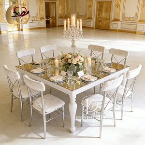 Romantic Modern Stainless Steel Frame White Square Glass Top Dining <b>Table</b> Set for Home & Hotel Use - Product Image 1