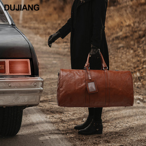 Dujiang <b>Leather</b> Travel <b>Bag</b> 36-55L Large Capacity Men's Business Duffel <b>Bag</b> Solid Color Retro Style - Product Image 2